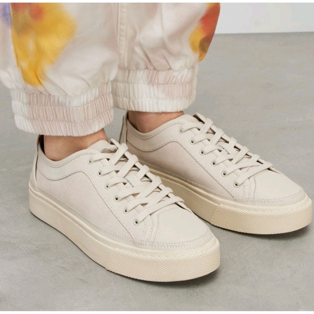AllSaints Milla Women Cream Canvas Leather Low Top Platform Sneakers Size 40